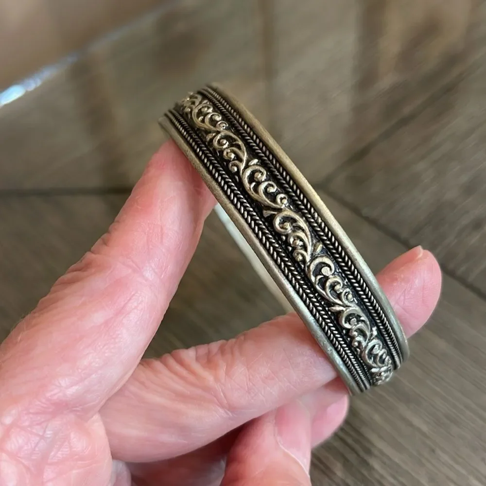 Vintage Silver-Tone Bangle Bracelet from India